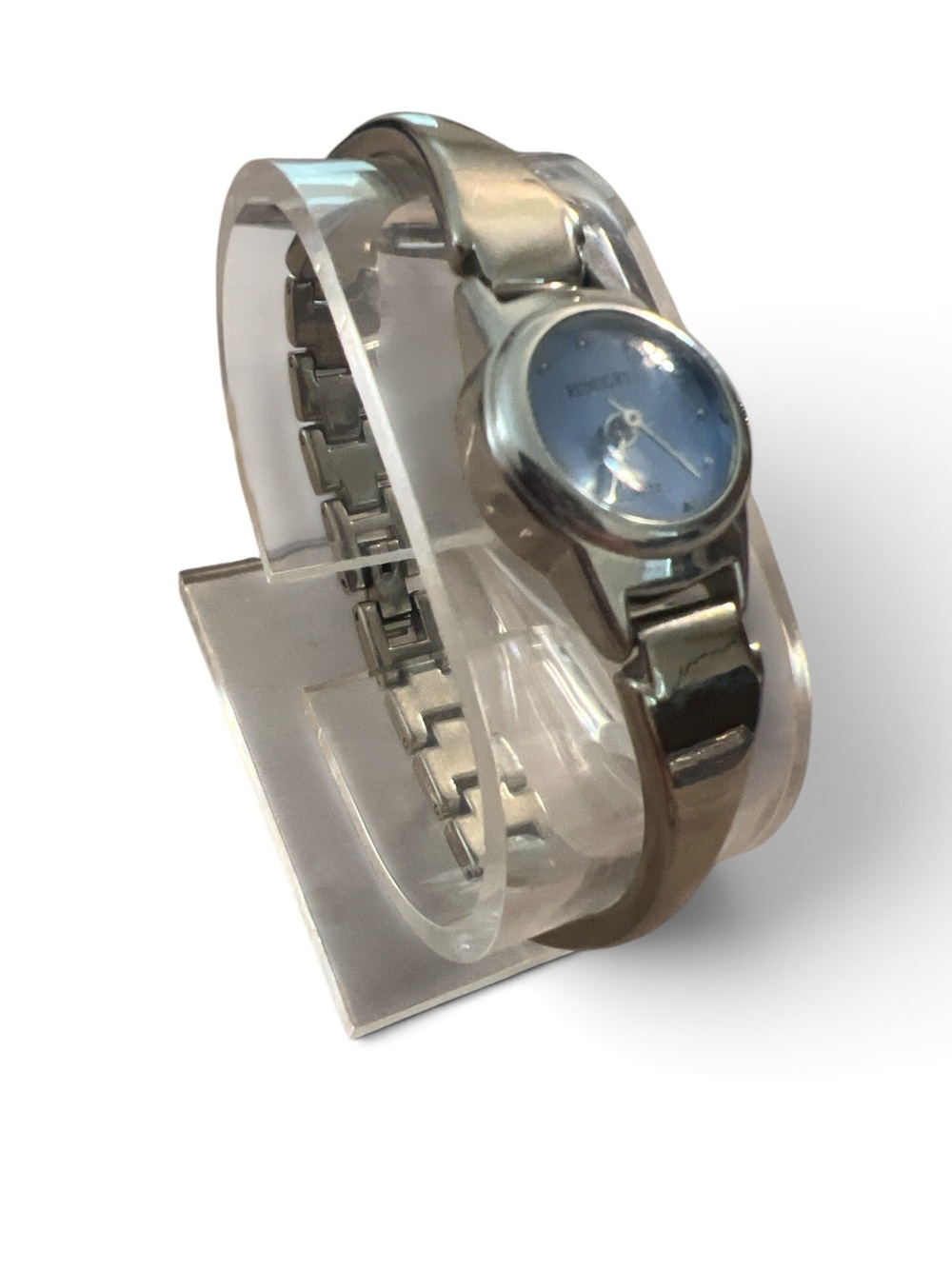 Rumours Womens Silver Tone Blue Dial Bracelet Watch Quartz New Battery Dress